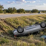 Vehicle rolled over after being forced off a Texas highway